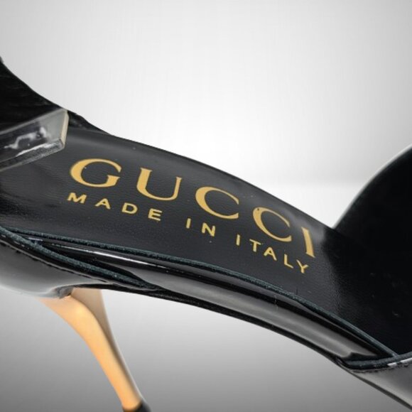 Gucci Priscilla Black Patent Leather Ankle Cuff Pumps Size:37 - Picture 6 of 9